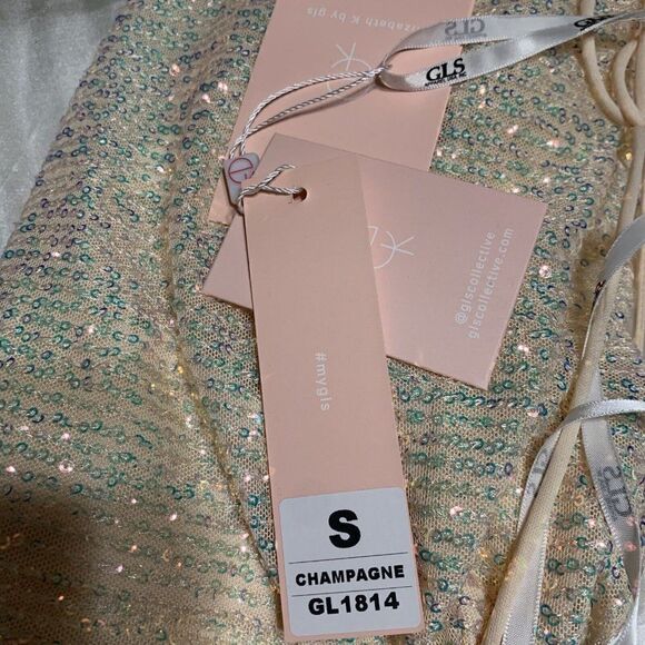 Elizabeth K GLS New Authentic Champaign GL1814 Salmon Pink Sequin Evening Gown - Picture 10 of 12